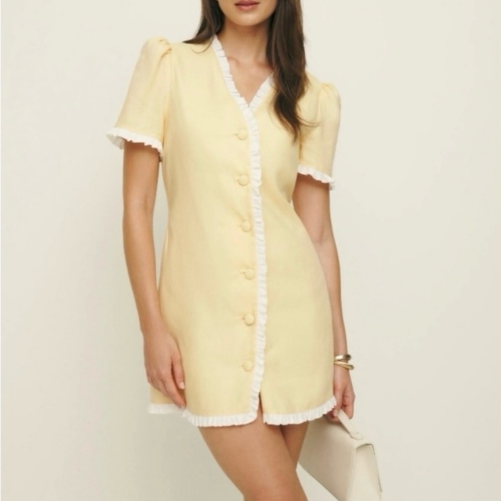 Reformation Yellow Dress with White Trim